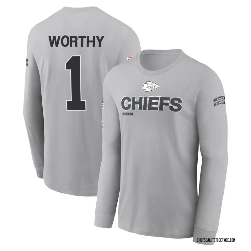 Youth Xavier Worthy Kansas City Chiefs Gray 2024 Salute to Service Long Sleeve T-Shirt