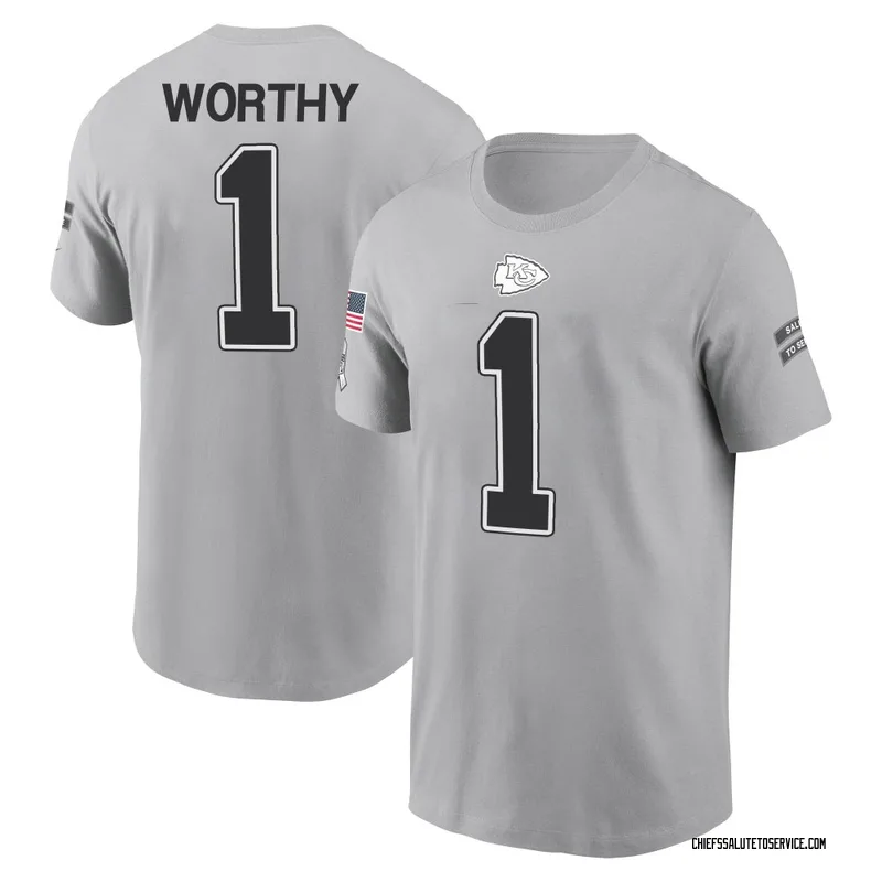 Youth Xavier Worthy Kansas City Chiefs Gray 2024 Salute to Service Name & Number T-Shirt